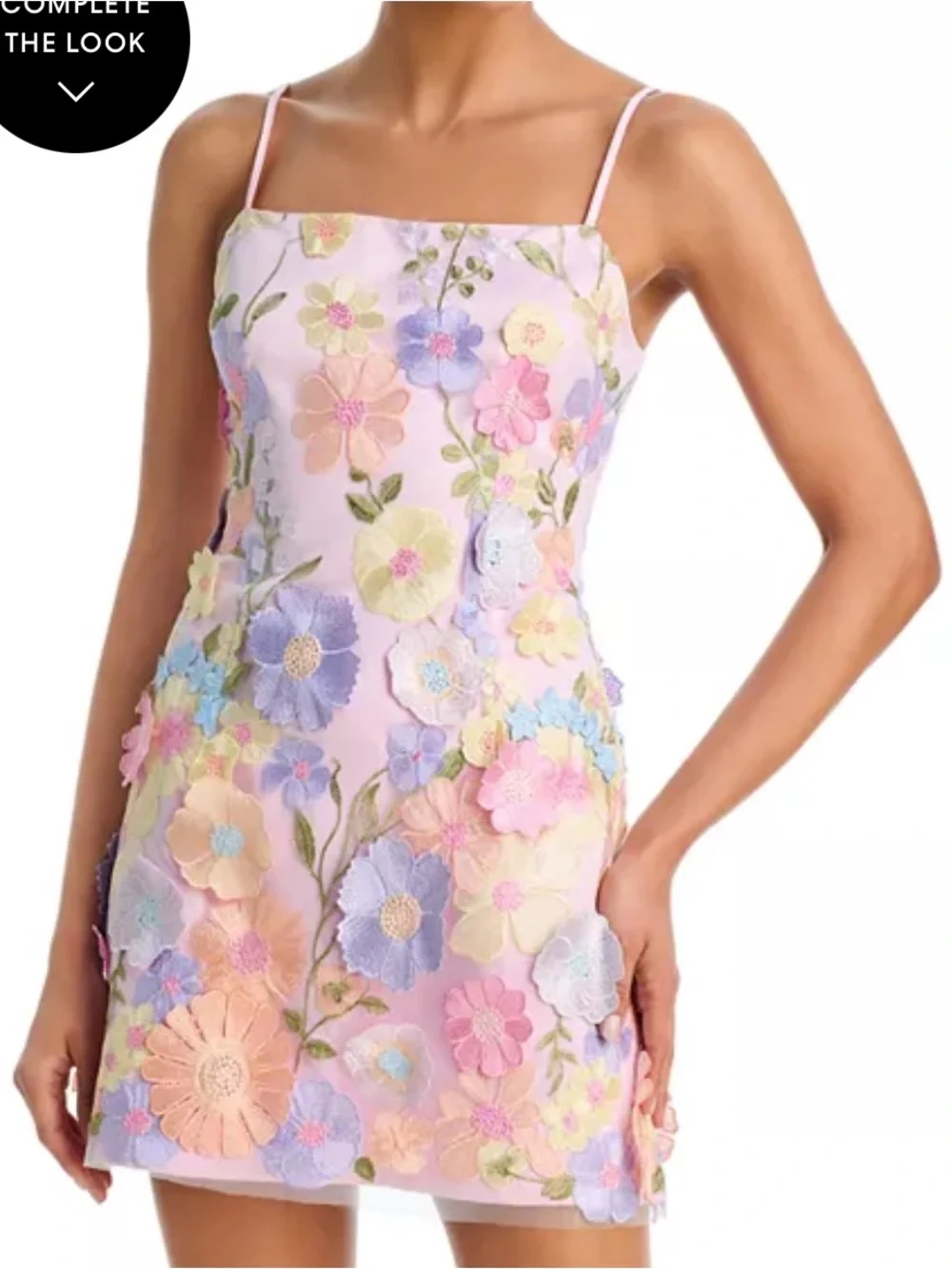 Aqua Pastel Floral Embroidered Mini Dress - Pink, Blue, Yellow
